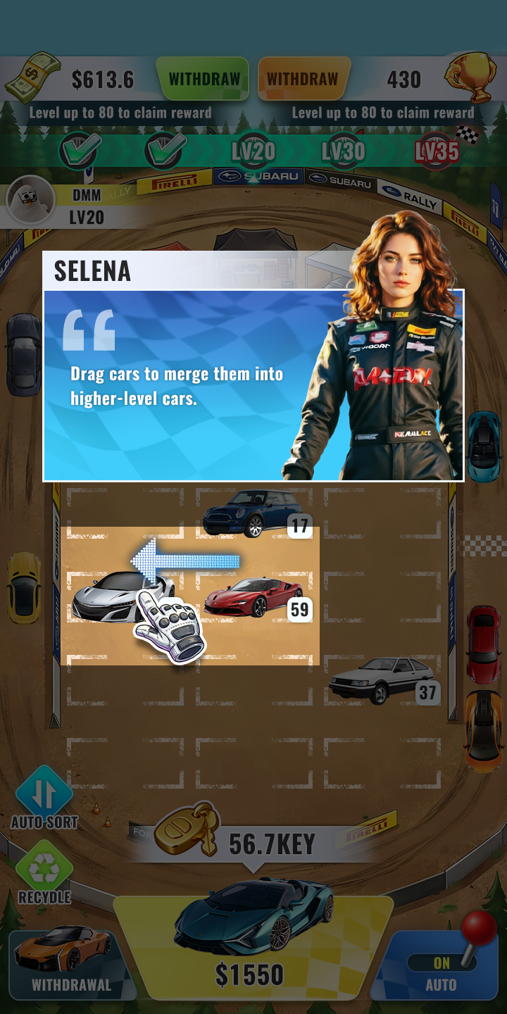 Merge Car Master Android: main gameplay screen