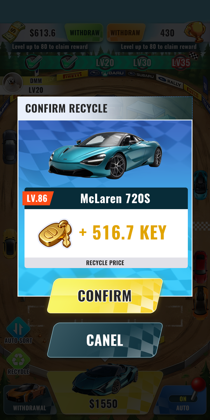 Merge Car Master Android: collection or progression screen